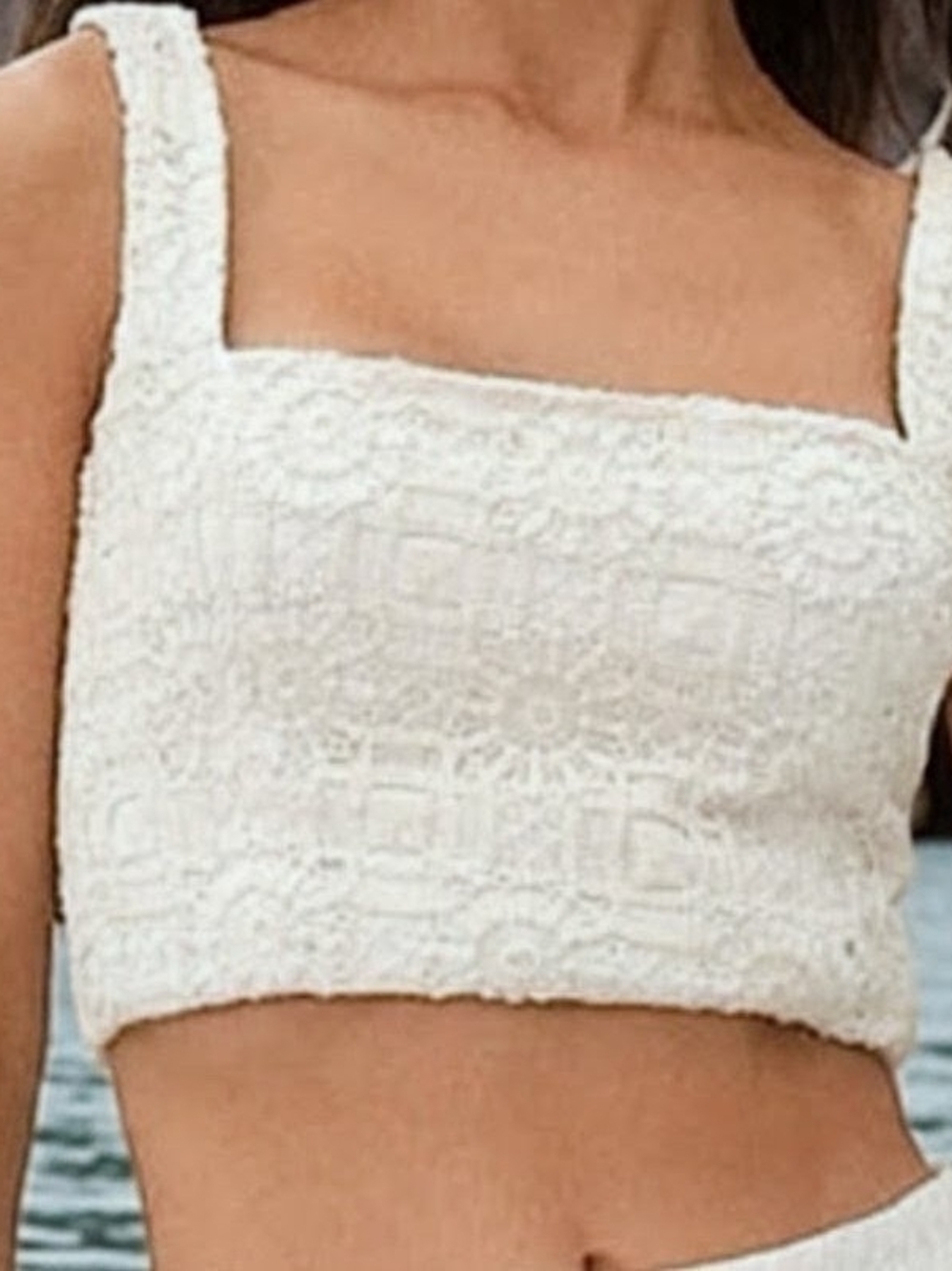 Agua Bendita White Crochet Square-Neck Crop Top